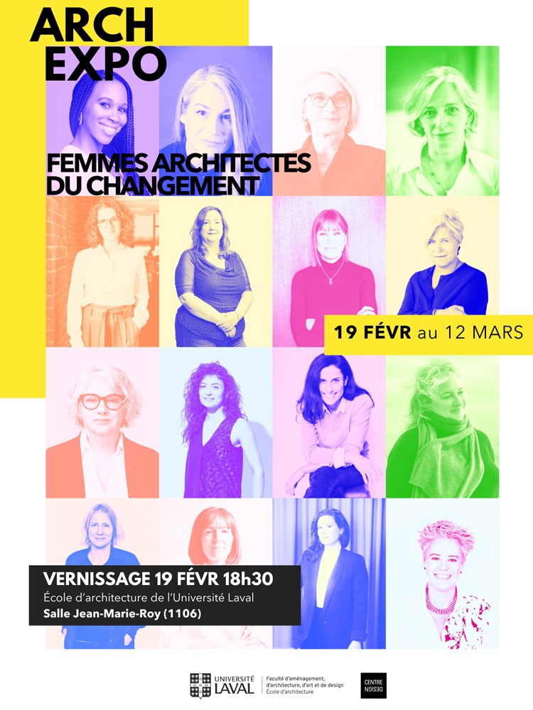 Affiche de l’exposition Femmes architectes du changement, Université Laval, 19 février–12 mars 2026.
